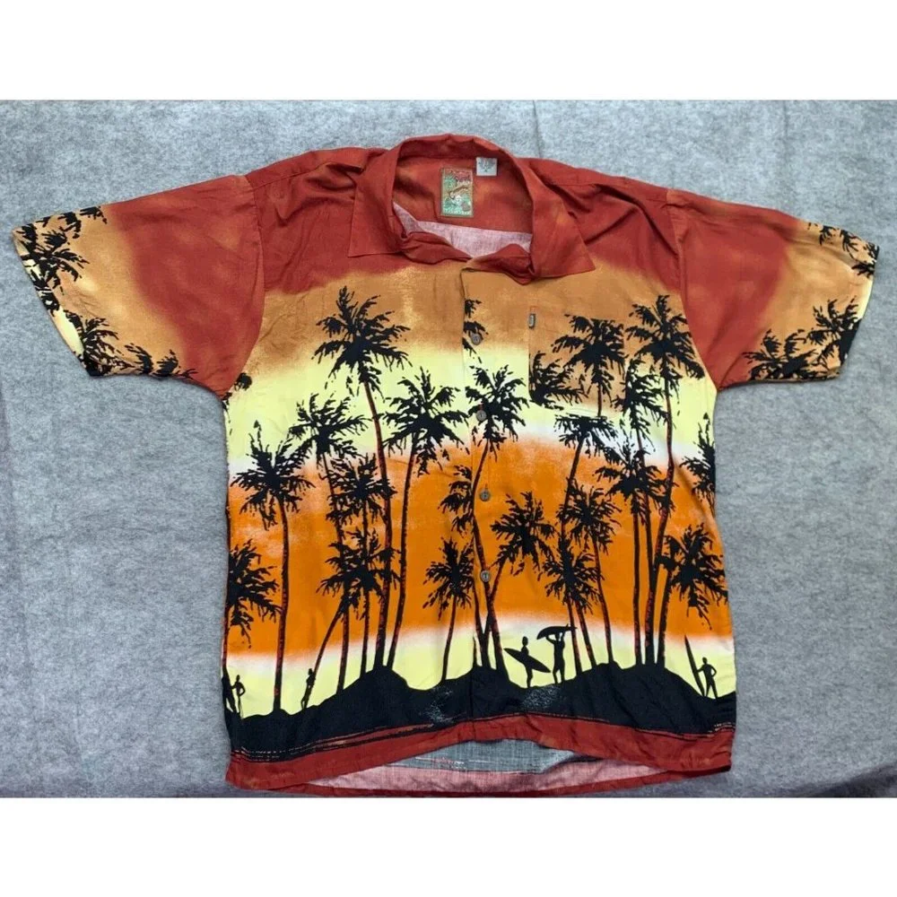 Pineapple Connection Hawaiian Aloha Shirt Men XL Red Orange Tropical Print